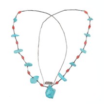 28&quot; Vintage Native American Sterling liquid silver necklace with turquoise and - £50.07 GBP