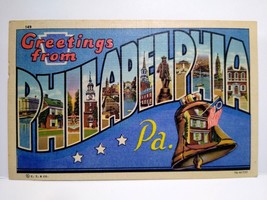 Greetings From Philadelphia PA Large Big Letter Postcard Linen Liberty Bell 1952 - £7.32 GBP