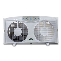 Optimus 8 in. Electric Reversible Twin Window Fan with Thermostat &amp; LED - £74.05 GBP