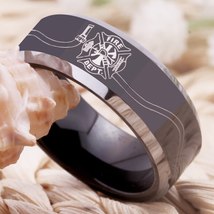 Free Shipping Customs Engraving Ring Hot Sales 8MM Black With Shiny Edges Firefi - £30.58 GBP