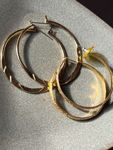 Lot of Large Thin Flat &amp; Ornate Goldtone HOOP Post Earrings – thin flat ones are - £7.54 GBP