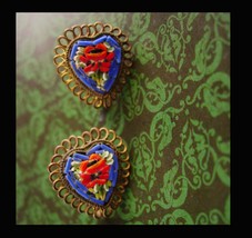 Antique micromosaic heart earrings - Made in Italy - screw on - sweetheart - £58.85 GBP