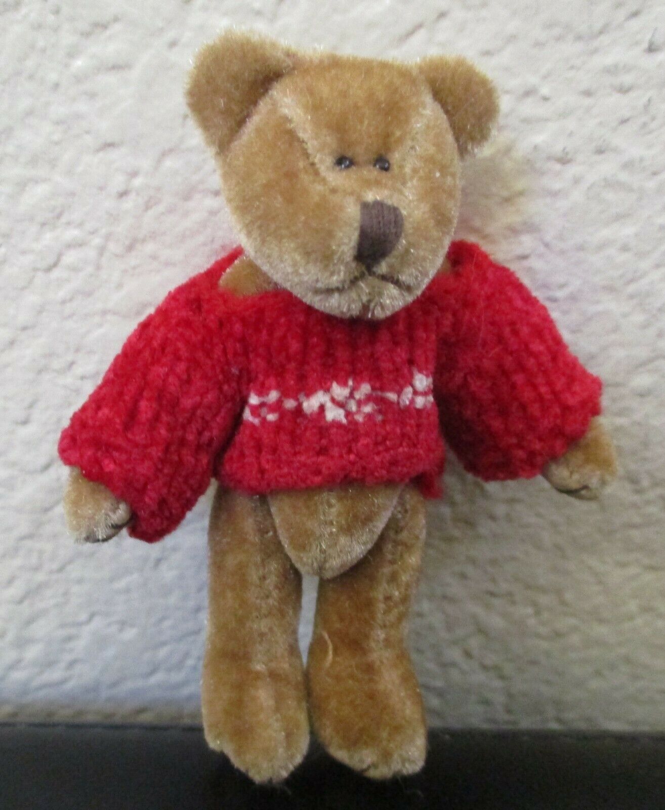 3-1/2&quot; Jointed Teddy Bear Wearing Red Knit Sweater - $7.56