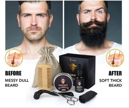 5Pcs/Set Men Beard Growth Kit Enhancer Serum Essential Oil Balm Nourish Beard - £13.98 GBP
