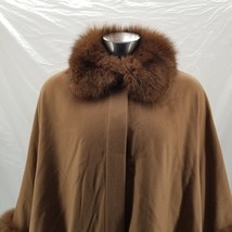 Henig Furs Cashmere Womens Vintage Cape With Fox Fur Trim Mob Wife Brown Sz Med - £209.72 GBP