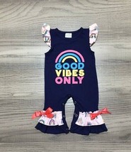NEW Boutique Rainbow Good Vibes Only Baby Girls Ruffle Romper Jumpsuit - £6.72 GBP
