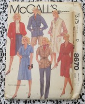 McCall s 8670 Misses Coat Dress, Shirt Jacket, Dress or Jumper &amp; Belt Size 14 - £4.65 GBP