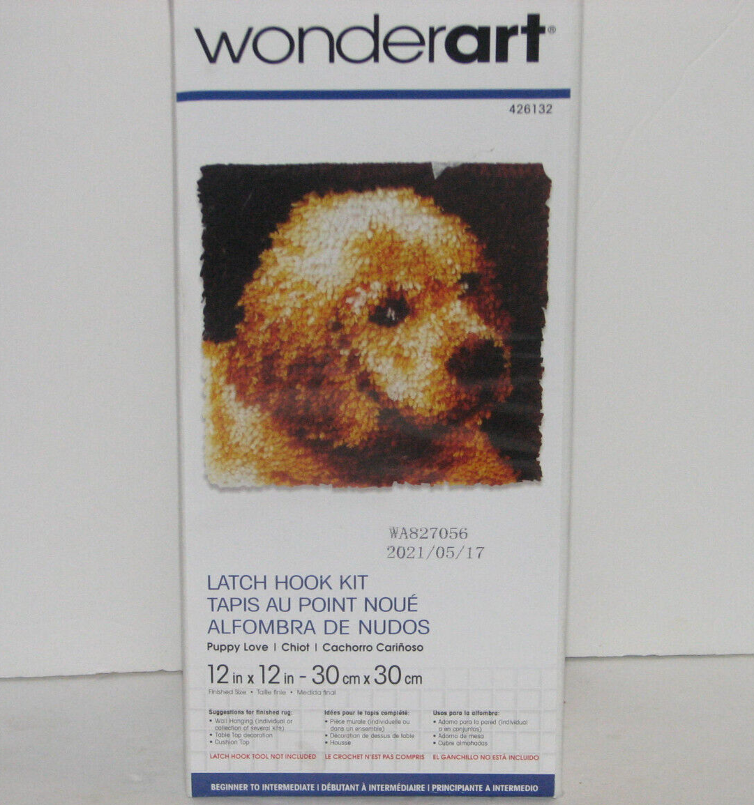 Primary image for Wonderart Latch Hook Kit 12"X12" PUPPY LOVE Open Box