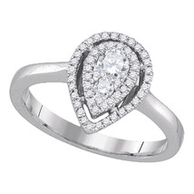 14k White Gold Womens Round Diamond Teardrop Frame Cluster Ring 3/8 Cttw - £718.48 GBP