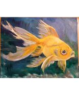 Original Oil Painting 8x10 Canvas Gold Fish Landscape art - $65.00