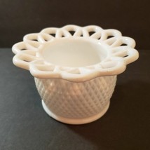 Imperial Crochet Lace Edge Diamond Point White Milk Glass Compote Dish Vintage - £19.56 GBP