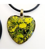 Vintage Heart Inlay Necklace Acrylic/Resin Handmade Rubber Loop Maine B67 - $19.99