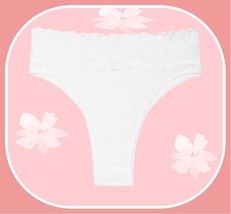 M White w Wide Stretch Lace Waist Cotton Victorias Secret BRAZILIAN Brief Pantie - £8.68 GBP