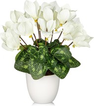 Hollyone Artificial Cyclamen Flowers Plant Potted Fake Silk Flowers Plan... - $38.94