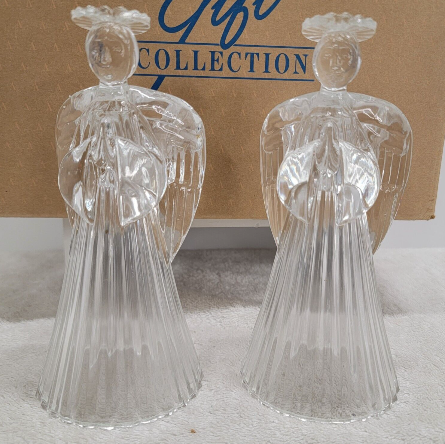 Vintage Avon Glowing Angel Crystal Candlesticks 1992 SET OF 2 WITH BOX 24% Lead - $12.22