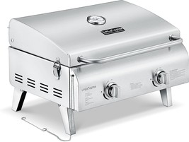 Portable Stainless Steel Gas Grill - 2 Burners Easy Clean Tabletop Bbq, Silver - £145.70 GBP