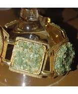 Vintage Gold Tone Bracelet Green Color Stone Chips Textured Panels Heavy... - £15.37 GBP