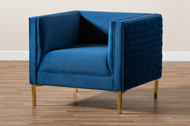 Arne Navy Blue Velvet Fabric Upholstered Gold Finished Armchair - $12,238.70 MXN