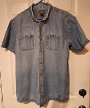 CE Schmidt Workwear Denim Shirt Mens Sz L Button Down Short Sleeve Collared SS - £11.65 GBP