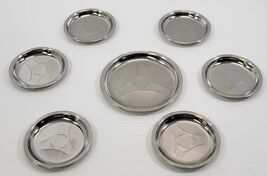 JJ) Set of 7 Vintage Stainless Steel Silver Coasters 6 Small and 1 Large - $14.84