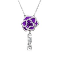 Purple Rose Necklace With Love Pendant Heart Cut Amethyst Engagement Pendent  - £146.98 GBP