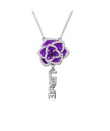 Purple Rose Necklace With Love Pendant Heart Cut Amethyst Engagement Pen... - £145.84 GBP