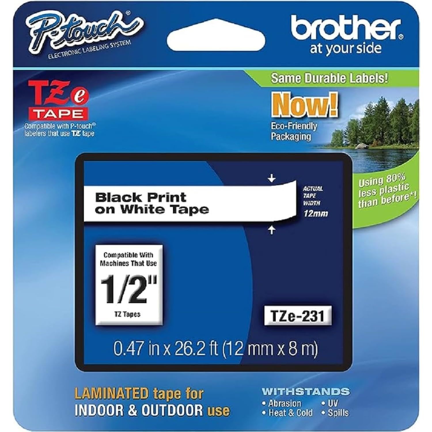 Primary image for Brother Tape, Laminated Black on White, 12mm (TZe231)