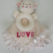 RARE Carters Ring Lovey Security Pink Blanket White Lamb Rattle Flowers ... - £12.28 GBP