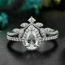 Beautiful Engagement Wedding Bridal Set Leafy Ring 14K White Gold 2.2 Ct Diamond - £89.80 GBP