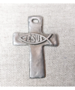 Vintage Pewter Crucifix With Jesus Fish Ichthus Symbol Pendant - $32.37