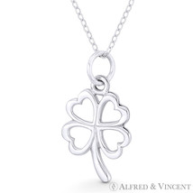 4-Heart Clover Leaf Shamrock Irish Charm .925 Sterling Silver Pendant &amp; Necklace - £19.89 GBP+
