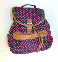 CANDIE&#39;S NAVY BLUE WITH PINK POLKA DOT CANVAS BACK PACK BROWN ADJUSTABLE... - £11.37 GBP