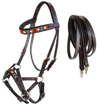 Horse Western Padded Leather Beaded Bitless Sidepull Bridle 77RT20BR-F - £45.86 GBP