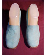 Sears The Shoe Place;Aqua Canvas 1½&quot; Fiber Wedge Heels;8b;Style 17798;Vi... - £7.85 GBP