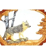 Wolf In The Woods W/Wood Look Circle Frame 7&quot; X 5 1/2&quot; x 1 1/2&quot; Resin - $13.09