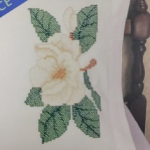 Spring Floral Embroidery Kit Make 4 Pillow Dresser Scarf Magnolia Doily Bucilla  - £14.31 GBP