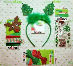 Scunci Holiday Set Christmas Tree Headband W Ears Elastics Bows &amp; Stickers - £14.22 GBP