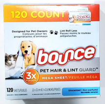 Bounce Pet Hair &amp; Lint Guard 3x Mega Dryer Sheets Unscented 120 Count - £28.43 GBP