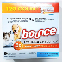 Bounce Pet Hair &amp; Lint Guard 3x Mega Dryer Sheets Unscented 120 Count - £28.20 GBP