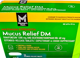 Member's Mark Mucus Relief DM Max Strength Guaifenesin 1200mg 56 Ct EXP1... - $22.77
