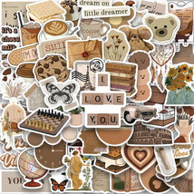 60 Pcs Ins Retro Brown Vintage Graffiti Cartoon Handmade Stickers Aesthetic Deca - £7.89 GBP