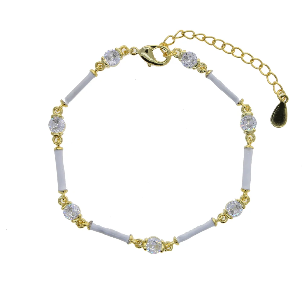 Pastel Enamel Colorful Summer Hot Jewelry Set Geometric Bar Bezel CZ Link Chain  - £32.07 GBP