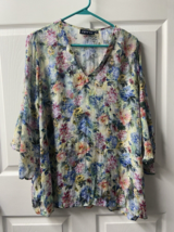 APNY Flutter Sleeve Semi Sheer Blouse Womens Size Xtra Large Multicolor ... - $14.76