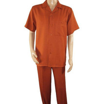 Men 2pc Walking Leisure Suit Short Sleeves By DREAMS 256-09 Solid Papaya - $99.99