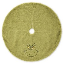 Dr Seuss Grinch Who Stole Christmas Furry Fuzzy Tree Skirt 48&quot; Round Green NEW - £38.55 GBP