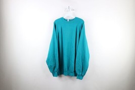Vintage 90s Streetwear Mens Size 3XL Faded Blank Crewneck Sweatshirt Teal USA - £35.57 GBP