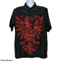 Phys Sci Mens Red Dragon Black Button Front Shirt Large Short Sleeve Asian - £25.69 GBP
