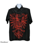 Phys Sci Mens Red Dragon Black Button Front Shirt Large Short Sleeve Asian - £25.54 GBP