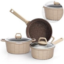 Aufranc Pots and Pans Set Nonstick Granite Induction Kitchen Cookware Sets 5 ... - £93.96 GBP