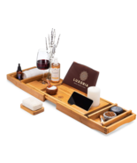 LUXORIA Expandable Bathtub Caddy Tray Water Resistant Bamboo Bath Table NEW - £44.40 GBP